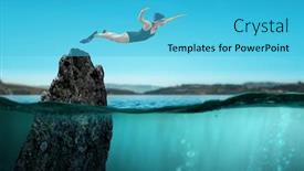  Presentation with swimmer - Audience pleasing presentation design consisting of swimmer-in-flippers-mixed-media backdrop and a cyan colored foreground