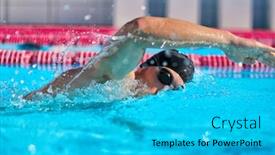  Presentation with blue water - Cool new slide deck with swimmer-man-doing-crawl-swim backdrop and a cyan colored foreground