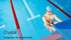  Presentation with pool side - Colorful PPT layouts enhanced with swimmer man in blue cap backdrop and a cyan colored foreground