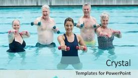  Presentation with trainee nurse sitting by female - PPT layouts featuring swimmers exercising in swimming pool background and a arctic colored foreground