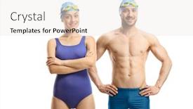  Presentation with swimming - PPT theme featuring swimmers-in-swimming-suits-googles background and a sky blue colored foreground