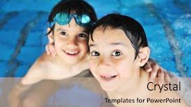  Presentation with swimming pool - Audience pleasing slides consisting of swimming activities for happy children backdrop and a lemonade colored foreground