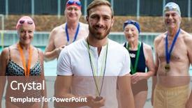  Presentation with men women are equal - Audience pleasing PPT layouts consisting of swimming awards - portrait of instructor with senior backdrop and a  colored foreground