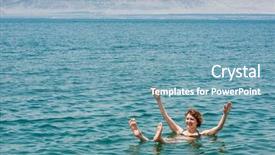  Presentation with water woman swimming underwater - Slides having swimming bathing in dead sea background and a teal colored foreground