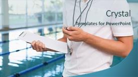  Presentation with coaching - Amazing presentation design having swimming coach looking at his backdrop and a light blue colored foreground