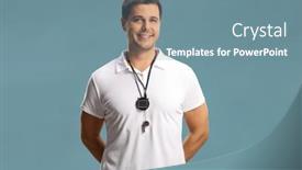  Presentation with coach - Theme with swimming-coach-with-a-wistle background and a seafoam green colored foreground