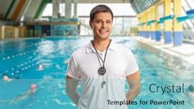 Presentation with swimming pool - PPT layouts having swimming-coach-with-a-wistle background and a seafoam green colored foreground