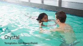  Presentation with coach - Beautiful slides featuring swimming coaching - cute little girl learning backdrop and a  colored foreground