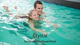  Presentation with e learning - Theme with swimming coaching - cute little girl learning background and a teal colored foreground