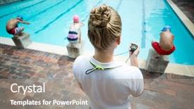  Presentation with coaching - Audience pleasing slide set consisting of swimming coaching - rear view of female instructor backdrop and a  colored foreground