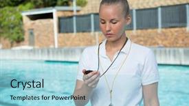  Presentation with swim fundraiser - Slides enhanced with swimming coaching - swim coach looking at stopwatch background and a light blue colored foreground