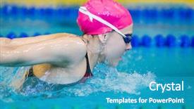  Presentation with butterfly - Audience pleasing PPT theme consisting of swimming competition - young girl swims a butterfly backdrop and a teal colored foreground