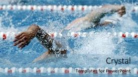  Presentation with swim - Presentation theme having swimming crawl in a competition background and a light blue colored foreground