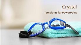  Presentation with swimming - Presentation design enhanced with swimming goggles with towel background and a sky blue colored foreground