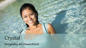  Presentation with water woman swimming underwater - Slide set enhanced with swimming in cristal clear watter background and a light blue colored foreground