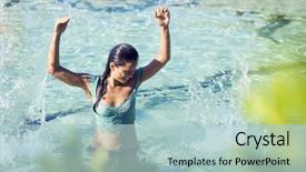  Presentation with water woman swimming underwater - Amazing presentation design having swimming in cristal clear watter backdrop and a light blue colored foreground