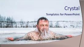  Presentation with man heart attact hand hold - Colorful presentation design enhanced with swimming in the winter ice backdrop and a sky blue colored foreground