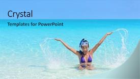  Presentation with holiday destination - PPT theme featuring swimming in vacation resort background and a light blue colored foreground