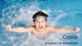  Presentation with swimming - PPT theme enhanced with swimming kid background and a light blue colored foreground