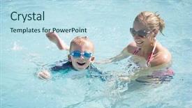  Presentation with swim boy - Slide set featuring swimming lesson - cute little boy learning background and a sky blue colored foreground