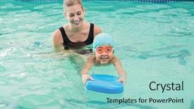  Presentation with swim boy - PPT layouts having swimming lesson - cute little boy learning background and a mint green colored foreground