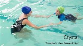  Presentation with swim boy - PPT theme enhanced with swimming lesson - cute little boy learning background and a  colored foreground