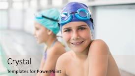  Presentation with siblings - Beautiful slides featuring swimming lesson - cute little siblings sitting poolside backdrop and a  colored foreground