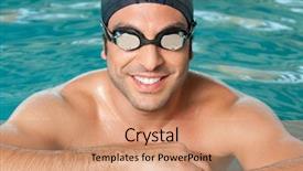  Presentation with swimmingpool - Audience pleasing PPT theme consisting of swimming lesson - happy smiling swimmer wearing glasses backdrop and a  colored foreground