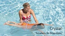  Presentation with community based learning - Theme consisting of swimming lesson - little girl learning to swim background and a light blue colored foreground