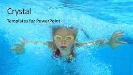  Presentation with swim - PPT theme consisting of swimming lesson - little girl swim underwater background and a cyan colored foreground