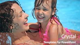  Presentation with smiling little girl - Theme consisting of swimming lesson - smiling beautiful woman and little background and a coral colored foreground
