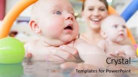  Presentation with newborn baby - Presentation theme consisting of swimming lesson reaching for water background and a soft green colored foreground