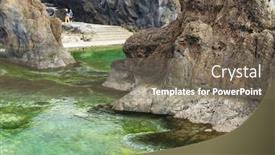  Presentation with lava - Presentation design consisting of swimming natural pools of volcanic lava in porto moniz madeira island portugal europe background and a gray colored foreground