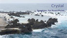  Presentation with lava - Presentation design consisting of swimming natural pools of volcanic lava in porto moniz madeira island portugal europe background and a lemonade colored foreground