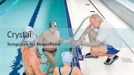  Presentation with coaching - PPT theme featuring swimming pool - swimmer training competition background and a light blue colored foreground