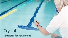  Presentation with safety training poor housekeeping - Theme with swimming pool - swimmer training competition background and a  colored foreground