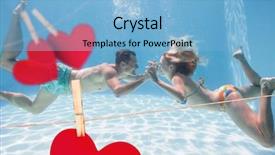  Presentation with water woman swimming underwater - Presentation theme having swimming pool against hearts background and a light blue colored foreground