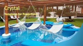  Presentation with luxury resort - Audience pleasing presentation theme consisting of swimming pool and hammock luxury exotic resort backdrop and a tawny brown colored foreground
