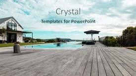  Presentation with swimming pool - PPT theme with swimming-pool-and-hardwood-floor background and a sky blue colored foreground