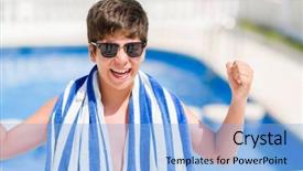  Presentation with poor child - Amazing slide set having swimming pool by the beach backdrop and a light blue colored foreground