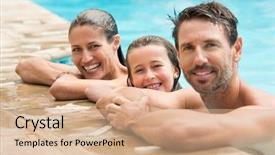  Presentation with recreation pool - Slides having swimming pool happy family background and a  colored foreground