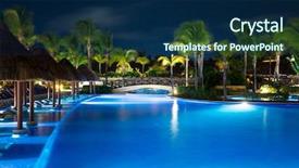  Presentation with tropical holiday - Colorful theme enhanced with swimming pool in night illumination backdrop and a navy blue colored foreground