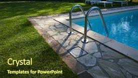 Presentation with swimming pool - Slide set consisting of swimming pool in residence garden background and a tawny brown colored foreground