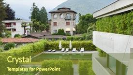  Presentation with apartment buildings - Theme with swimming pool of luxury apartment buildings outdoors background and a tawny brown colored foreground