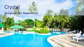  Presentation with resort - Slides featuring swimming pool party - tropical resort background and a sky blue colored foreground