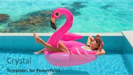  Presentation with infinity - Cool new slide deck with swimming-pool-summer-relaxation-woman backdrop and a teal colored foreground