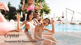  Presentation with broken family children sad - Beautiful presentation design featuring swimming pool with pink rubber backdrop and a coral colored foreground