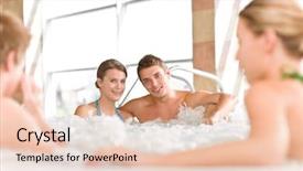  Presentation with hot tub - Presentation design consisting of swimming pool - young happy couple relax in hot tub background and a lemonade colored foreground