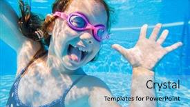  Presentation with under water - Audience pleasing PPT theme consisting of swimming pools kids - cheerful little girl playing backdrop and a light blue colored foreground
