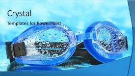  Presentation with blue drops - Cool new slides with blue swim goggles with drops backdrop and a  colored foreground